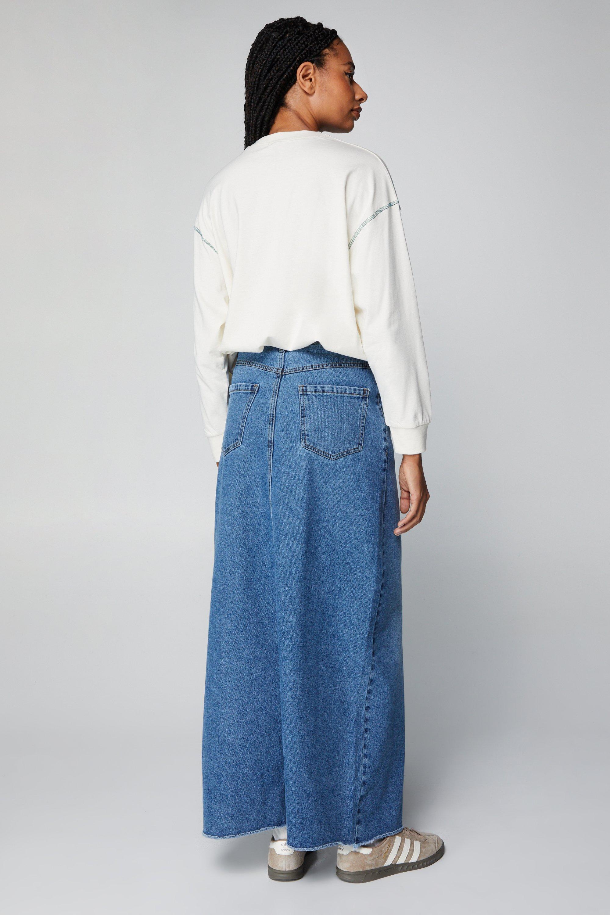 Denim maxi frayed skirt hotsell